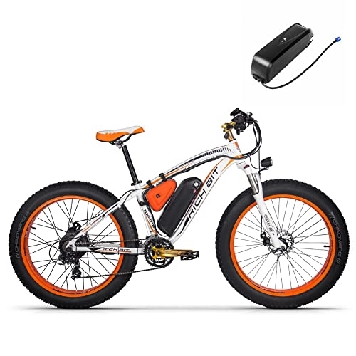Elektrofahrräder : RICH BIT TOP-022 E-Bike MTB Fat Bike 26 Zoll Double Battery Elektro-Mountainbike für Damen und Herren (Orange)