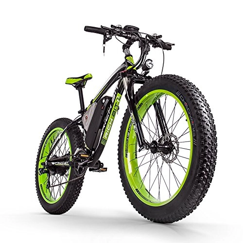 Elektrofahrräder : RICH BIT TOP-022 Elektrofahrrad 26-Zoll-Rad-Mountainbike, 48-V-Lithiumbatterie Leistungsstarkes E-Bike mit elektrischer Unterstützung (12.5AH, Grün)