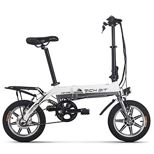 Elektrofahrräder : RICH BIT TOP-618 Elektrisches Faltrad 250W 36V*7.5Ah 14 Zoll Faltbares City E-Bike für Erwachsene (Weiß)