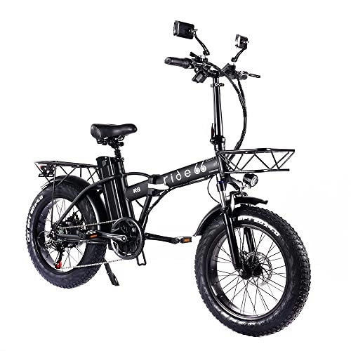 Elektrofahrräder : Ride66 R8 Folding Electric Bike Fat Tire Dual Mechanical Disc Brake Einkaufskorb