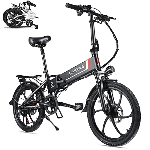 Elektrofahrräder : Rymic Faltbares 20'' Elektro-Citybike, mit herausnehmbarem 48V 10, 4Ah Lithium-Akku für Erwachsene, 7-Gang-Schalthebel, elektrischer Fahrradgriff, LCD-Messgerät, (Schwarz)