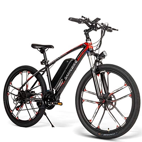 Elektrofahrräder : SAIWOO SM26 26-Zoll-Elektrofahrrad (schwarz), Mountainbike aus Aluminiumlegierung, ausgestattet mit Shimano 21-Gang, Abnehmbarer 48V8Ah-Lithiumbatterie, geeignet für Erwachsene