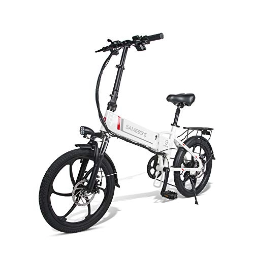 Elektrofahrräder : SAMEBIKE E-Bike 20 Zoll Faltbares Elektrisches Fahrrad 350W 48V 10.4Ah, Elektrofahrrad für Erwachsene mit Fernbedienung, 7-Gang Schalthebel (Weiß)