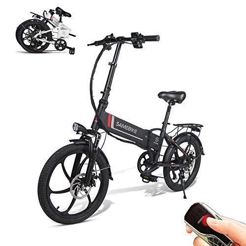 Elektrofahrräder : SAMEBIKE Elektro Fahrrad mit Fernbedienung 20 Zoll Aluminium Pro Smart Folding tragbare E-Bike 48V 10AH Lithium-Batterie E-Bike E-Faltrad Schwarz
