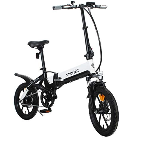Elektrofahrräder : smartEC Camp-Mini Klapprad Mini E-Bike 16 Zoll Hinterrad-Nabenmotor Fahrunterstützung 25 km / h Li-Ion-Akku 36V / 10AH Anfahrhilfe Reichweite 70 km (Weiß)