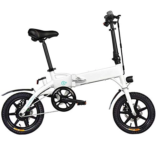 Elektrofahrräder : StAuoPK Folding Elektro-Fahrrad 14-Zoll-Power Assisted elektrisches Fahrrad Lithium-Elektro-Fahrzeug (Schwarz, Weiß), Weiß