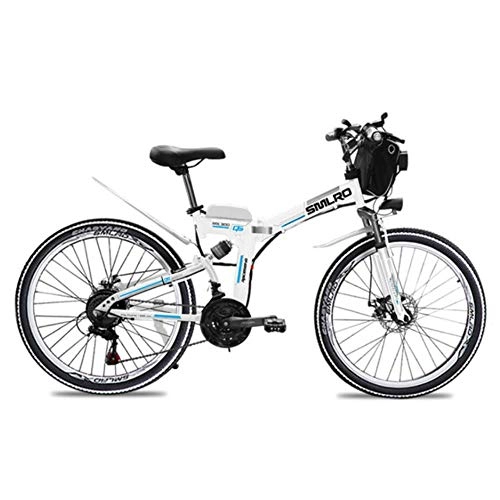Elektrofahrräder : Suyanouz 21 Speed-Elektro-Bike Folding Electric Mountain Fahrrad Erwachsene ElektrofahrrDer 24 Und 26Inch Lithium-Batterie-Elektrisches Fahrrad, 24Inch Wei