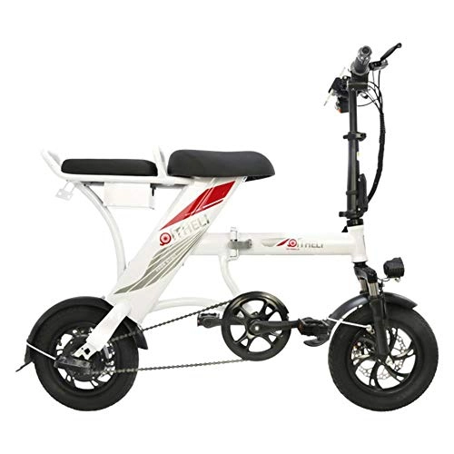 Elektrofahrräder : Suyanouz New Folding Elektro-Fahrrad 12-Zoll Abnehmbare Batterie-Elektrische Fahrrad-Reise Ebike Erwachsene 2-Rad-Batterie Scooter, Weiss 25Ah-Batterie, C