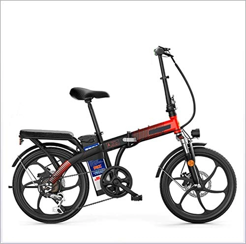 Elektrofahrräder : SYCHONG 20Inches Elektro Falträder Fahrrad 250W 48V Ebike 7 Speed ​​One-Rad-Doppelaufhebung Faltrad (High Carbon Steel Frame), Rot