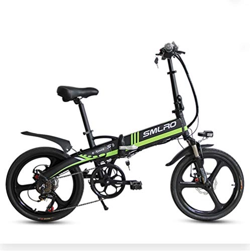 Elektrofahrräder : SYCHONG Folding Electric Bike 20", Abnehmbare Lithium-Batterie Mit 5-Speed ​​Power Adjustment Instrumente, LED-Scheinwerfer + Lautsprecher, Grün