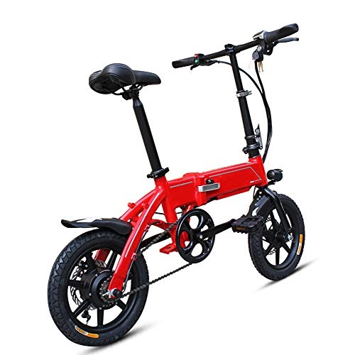 Elektrofahrräder : SYCHONG Mini Elektrisches Fahrrad, Mit Abnehmbaren Lithium-Batterie Mit Mechanischen Scheibenbremse Ebene 3 Tempomat LED-Scheinwerfer (Faltbar), Rot