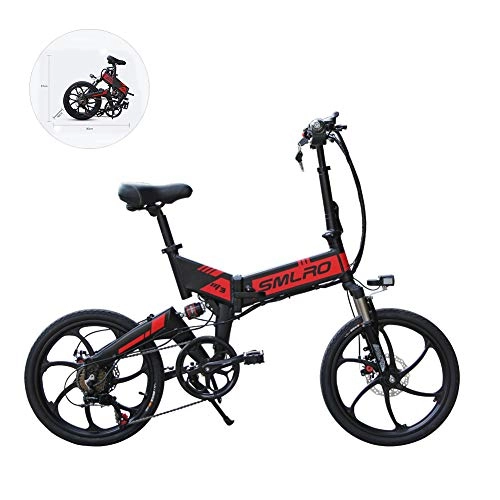 Elektrofahrräder : SYCHONG Mini Elektrisches Fahrrad, Mit Abnehmbarer Lithium-Batterie Mit LED-Scheinwerfer Ebene 5 Tempomat LCD-Instrumente (Faltbar), Rot