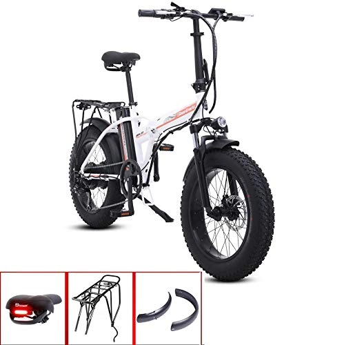 Elektrofahrräder : SYLTL 20in Faltbares E-Bike 500W Unisex Elektrofahrrder 48V 15HA Groe Kapazitt Lithium Batterie Mountainbike Faltbares, Wei