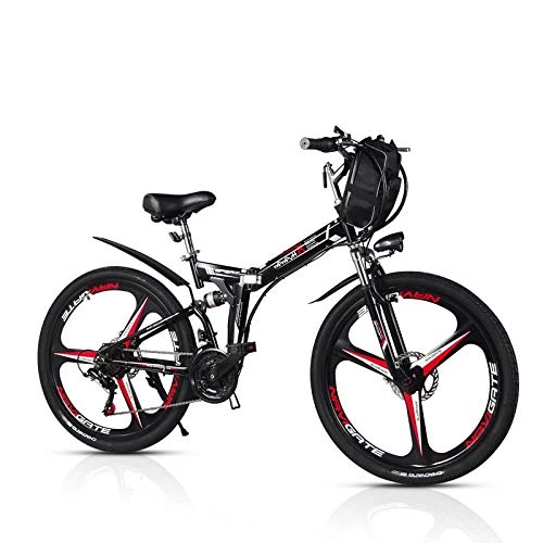 Elektrofahrräder : SYLTL Elektrofahrrad 26Zoll E- Bike Mountainbike 48V 8AH Lithium Batterie Abnehmbarer 21 Gang Getriebe Faltbares E-Bike, Schwarz, 65km
