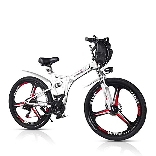 Elektrofahrräder : SYLTL Elektrofahrrad 26Zoll E- Bike Mountainbike 48V 8AH Lithium Batterie Abnehmbarer 21 Gang Getriebe Faltbares E-Bike, Wei, 45km