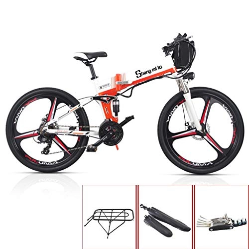 Elektrofahrräder : SYLTL Elektrofahrrad Faltbares Mountainbike 26in Elektrisches Fahrrad mit 350W Motor und 48V Lithium-Batterie 21-Gang Ebike, Wei, Onewheel+GPS