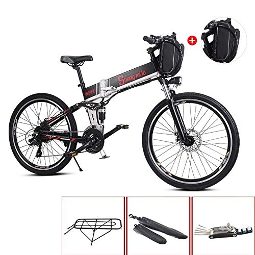 Elektrofahrräder : SYLTL Faltbares E-Bike 350W Elektrofahrrder 48V 10.4HA Lithium Batterie Mountainbike 26 Zoll Groe Kapazitt Faltbares Mountainbike, Schwarz, 350W