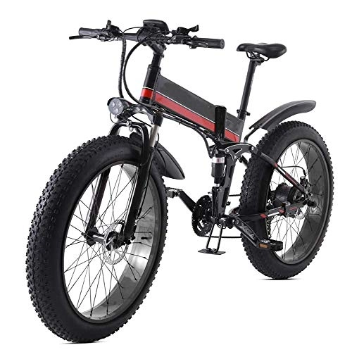 Elektrofahrräder : Syxfckc Elektro-Fahrrad Schnee 48V 1000W 26-Zoll dicken Elektro-Fahrrad-Reifen, und EIN Rücksitz mit Einer beweglichen Aufhängung von Lithium-Batterien