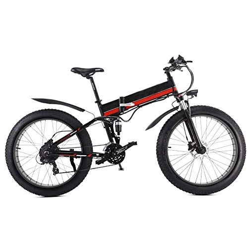 Elektrofahrräder : Syxfckc Faltbare Elektro-Fahrrad, das Fahrrad 26 Zoll Schnee, 12Ah, 21-Gang-Fahrrad mit einem elektrischen Rücksitz Strand Berg (Color : Red)