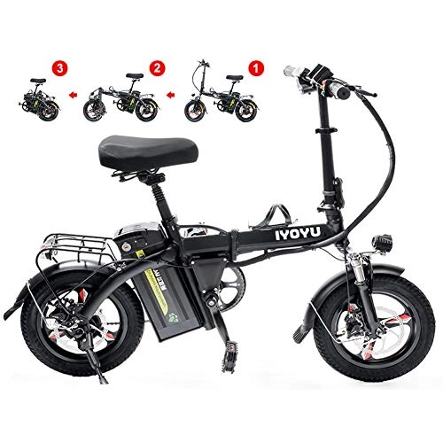 Elektrofahrräder : TANCEQI 14 Zoll E-Bike Faltbares Elektrofahrrad Elektrisches Elektrisch Klappbares Strand-Snowbike Für Erwachsene, Aluminium-Elektroroller, Vordere Und Hintere Scheibenbremse, Für Herren Damen