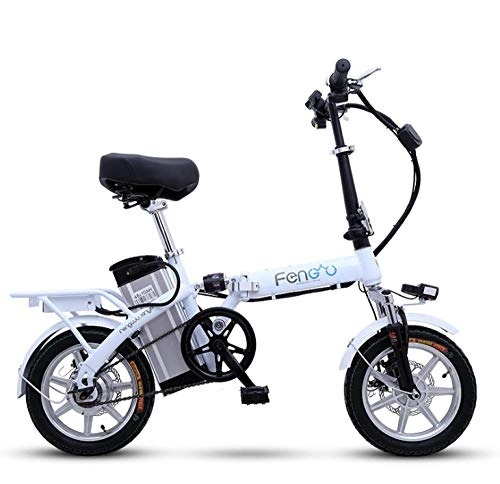 Elektrofahrräder : Tragbares zusammenklappbares Elektrofahrrad 14-Zoll-Elektrofahrrad Abnehmbares Batterie-E-Bike Zwei Scheibenbremsen Elektrofahrrad Mini Adult E-Bike-25ah weiß_