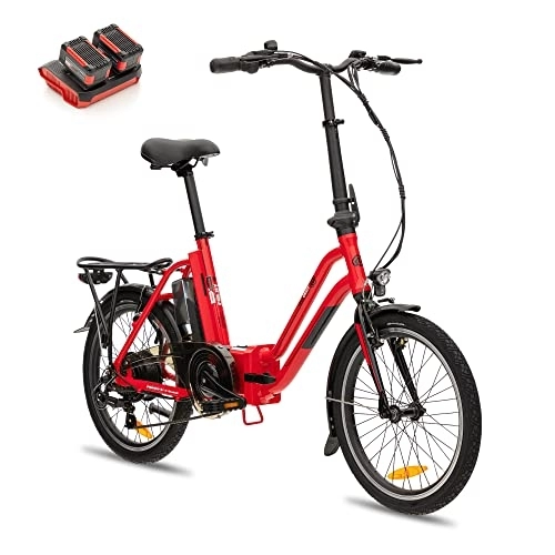 Elektrofahrräder : VecoCraft 20 Zoll klapprad e-Bike FOLDY-E kompatibel mit Einhell 18V 2x5.2Ah Akkus, klappfahrrad Erwachsene mit 250W Heckmotor, ebike faltrad mit Shimano 7-Gang-Schaltung, E-Citybike