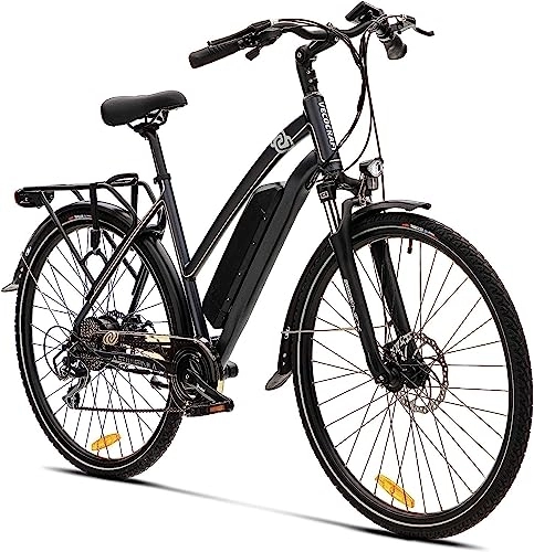 Elektrofahrräder : VecoCraft Athena E-Bike Trekking Pedelec für Damen Herren, 28 Zoll Cityebike mit StVZO Standard, 36V 10Ah Akku 25km / h 50-80km, Shimano 8-Gang Electric Bike, Schwarz