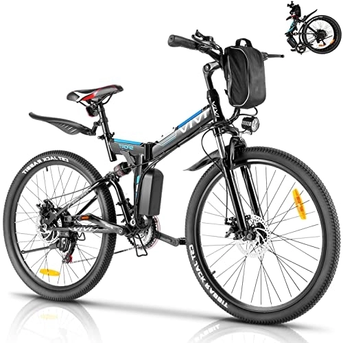 Elektrofahrräder : VIVI E-Bike 26" E-Mountainbike mit Abnehmbarer 36V 8Ah Akku 250W Motor 25km / h und Shimano 21-Gang Elektrofahrrad Ausdauer 50km Herren und Damen (Schwarz)