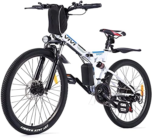 Elektrofahrräder : VIVI E-Bike Klapprad, 26 Zoll Pedelec Elektrofahrrad, E Bike Damen Herren E-Mountainbike mit Abnehmbarer 8Ah Lithium-Batterie, Shimano 21 Gang (Weiß)