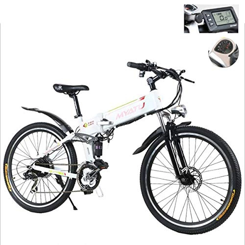 Elektrofahrräder : W&TT 21 Geschwindigkeiten 36V 12A 250W Erwachsenes faltendes elektrisches Fahrrad E-Fahrrad 26 Zoll mehrstufiger justierbarer Stodmpfer Front Fork Mountain Bike mit LCD HD-Anzeige, White