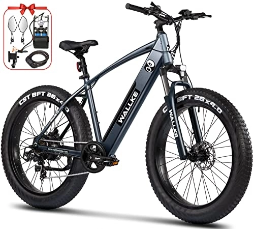 Elektrofahrräder : Wallke F2 E Bike 26 Zoll für Erwachsene | Fat Tire Elektrofahrrad | 48V 10.4Ah Li-Ionen-Akku und Shimano 7-Gang Fatbike für Kleine Hügel und verschneite Wiesen