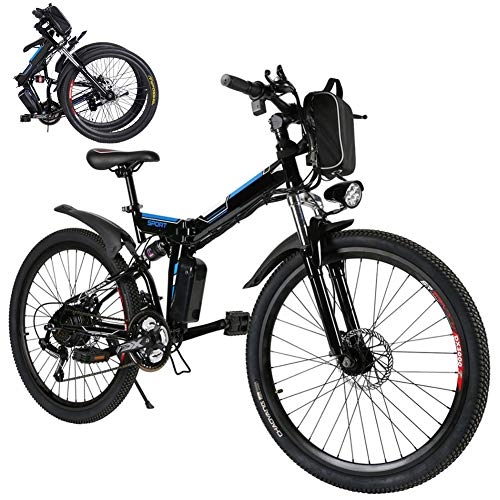 Elektrofahrräder : Wheel-hy Elektrofahrrad Faltbares Mountainbike, 26 Zoll Reifen Elektrisches Fahrrad Ebike mit 250W brstenlosem Motor und 36V 8Ah Lithium-Batterie Shimano 21 Gang