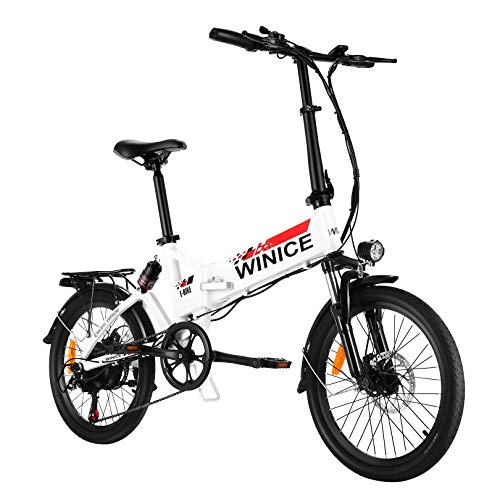 Elektrofahrräder : WINICE Ebike, 20" Falt Elektrofahrrad, 350W Citybike Electric Bike mit herausnehmbarer 8 Ah Batterie, Shimano 7-Gang, Vollfederung