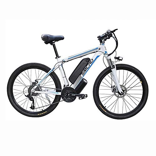 Elektrofahrräder : WMING 26 '' Electric Mountain Bike Removable großer Kapazitäts-Lithium-Ionen-Akku (48V 15AH 350W) / Elektro-Fahrrad 21 Speed ​​Gear DREI Arbeitsmodi, White Blue