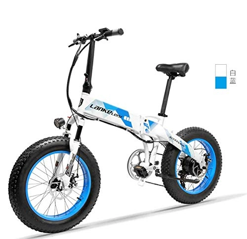 Elektrofahrräder : WXJWPZ Faltendes Elektrisches Fahrrad 20 Zoll-faltendes Mountainbike 500W 48V 14.5Ah Lithium-Batterie-Fahrrad-elektrisches Fahrrad, Blue