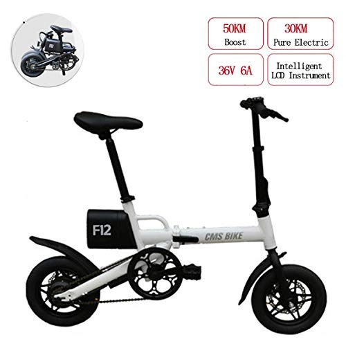 Elektrofahrräder : WYD Faltbares E-Bike Mini E-Bike 36V 6A 250W mit Ausdauer 25KM und Höchstgeschwindigkeit 25km / h, 12"Doppelscheibenbremsen Fahrrad City Commuter Mountainbike, White