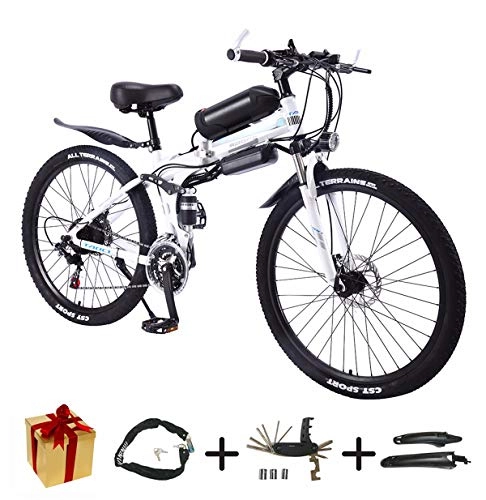 Elektrofahrräder : XCBY E-Mountainbike, Klapp E-Bike - 26 Zoll, 21-Gang, 36V 350W Motor, Zusammenklappbares Elektrofahrrad, Geeignet FüR Erwachsene Und Jugendliche White-50KM