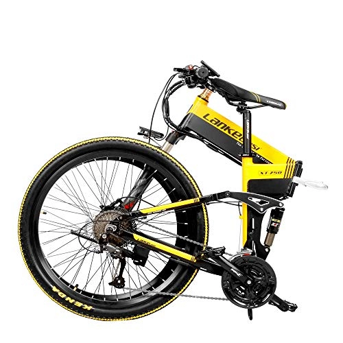 Elektrofahrräder : XTD Upgrade-48V 500w Electric Mountain Fahrrad, 26 Zoll Fat Tire E-Bike (Höchstgeschwindigkeit 40 Km / H) Cruiser Mens Sports Bike Fully Erwachsener MTB Dirtbike, Gelb A