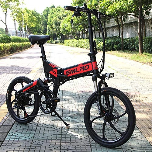 Elektrofahrräder : XXCY E Bike Elektrofahrrad Faltbares Mountainbike, 20 Zoll Reifen Elektrisches Fahrrad Ebike Mit 350W Bürstenlosem Motor und 48V 10Ah Lithium-Batterie Shimano 7 Gang (Rot)