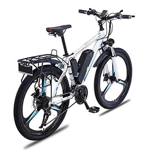 Elektrofahrräder : YIZHIYA Elektrofahrrad, 26" Elektro-Mountainbike für Erwachsene, Herausnehmbare Lithiumbatterie, 21 Geschwindigkeit 350W Motor E-Bike, Doppelscheibenbremsen City Commute Ebike, White Blue, 13AH