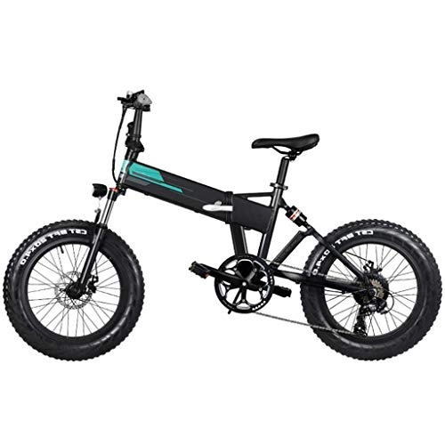 Elektrofahrräder : YUN&BO Fat Tire E-Bike, 250 W 7-Fach klappbares elektrisches Mountainbike Stoßdämpfung Offroad-Fahrrad mit LED-Licht, ideal für Erwachsene, schwarz
