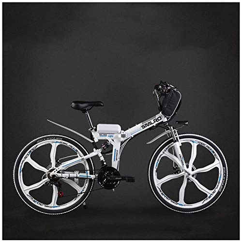 Elektrofahrräder : YUNYIHUI E-Bike MTB Mountainbike E-Bike Vintage 26 Zoll Folding E-Bike DREI Arbeitsmodi mit 12Ah Lithium-Batterie Scheibenbremsen Commuter Bike, White-Three Knife Wheel