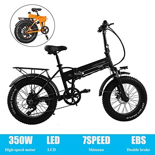 Elektrofahrräder : YXYBABA Klappbares E-Bike für Erwachsene, 350 W, 7 Gänge, 48 V, 10 Ah, abnehmbarer Lithium-Ionen-Akku, 4.0 Fat Tire All-Terrain zusammenklappbar, für Pendler und Schnee, Schwarz