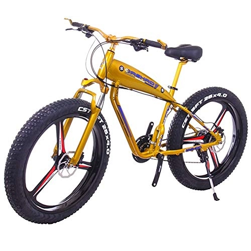 Elektrofahrräder : ZJGZDCP 26 Zoll Electric Mountain Bike 4.0 Fat Tire Bike Schnee Starke Energie 48V 10Ah Lithium-Batterie Beach Bike Doppelscheibenbremse Stadt Fahrrad (Color : 15Ah, Size : Gold)