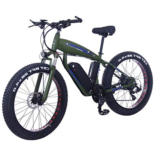 Elektrofahrräder : ZJGZDCP 26-Zoll-Fat Tire elektrisches Fahrrad 48V 400W Schnee Elektro-Fahrrad 27 Geschwindigkeit Bergelektrorad Lithium-Batterie Scheibenbremse (Color : 15Ah, Size : Dark Green)