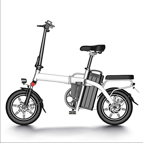 Elektrofahrräder : ZMXZMQ Pedelec, Zusammenklappbares Elektrisches Fahrrad, Zusammenklappbare 14-Zoll-Räder Ebike, Mit 350-W-Motor Und Austauschbarem 48-V-Lithium-Ionen-Akku, Weiß, 100km