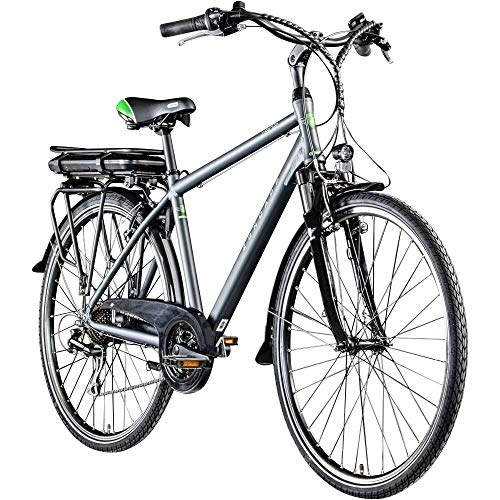 Elektrofahrräder : Zündapp E Bike 700c Trekkingrad Pedelec Z802 Elektrofahrrad 21 Gänge 28 Zoll Rad (grau / grün, 48 cm)
