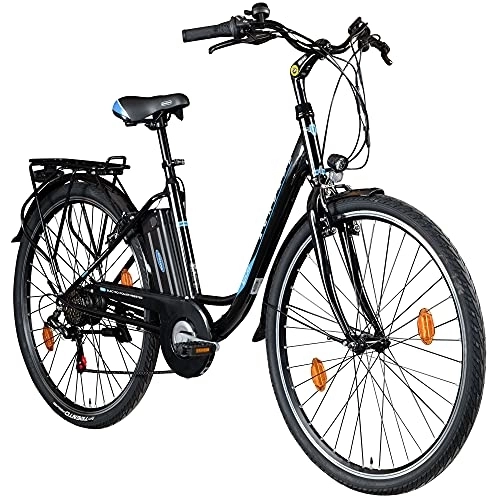 Elektrofahrräder : Zündapp Z505 E Bike Damen 28 Zoll E Damenfahrrad Elektro Fahrräder mit 6 Gängen Fahrrad Ebike Damen City Hollandrad Damenrad Pedelec tiefer Einstieg (schwarz / blau, 48 cm)
