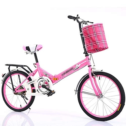 Falträder : 20 Zoll Faltrad Klapprad, Kohlenstoffstahlrahmen Fahrrad Klappfahrrad mit Ständer Gepäckträger und Korb für Herren, Damen, Mädchen, Jungen geeignet, Pink-A