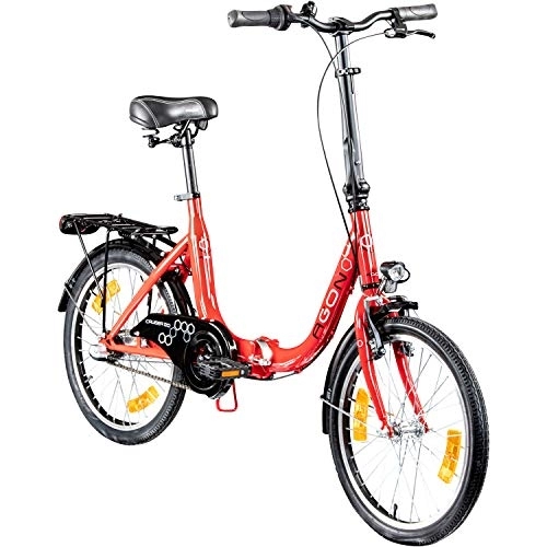 Falträder : AGON Klappfahrrad 20 Zoll Faltrad Klapprad Fahrrad Cruiser 20" StVZO Beleuchtung (rot)